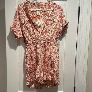 Floral Print Romper with Drawstring Waist​​​